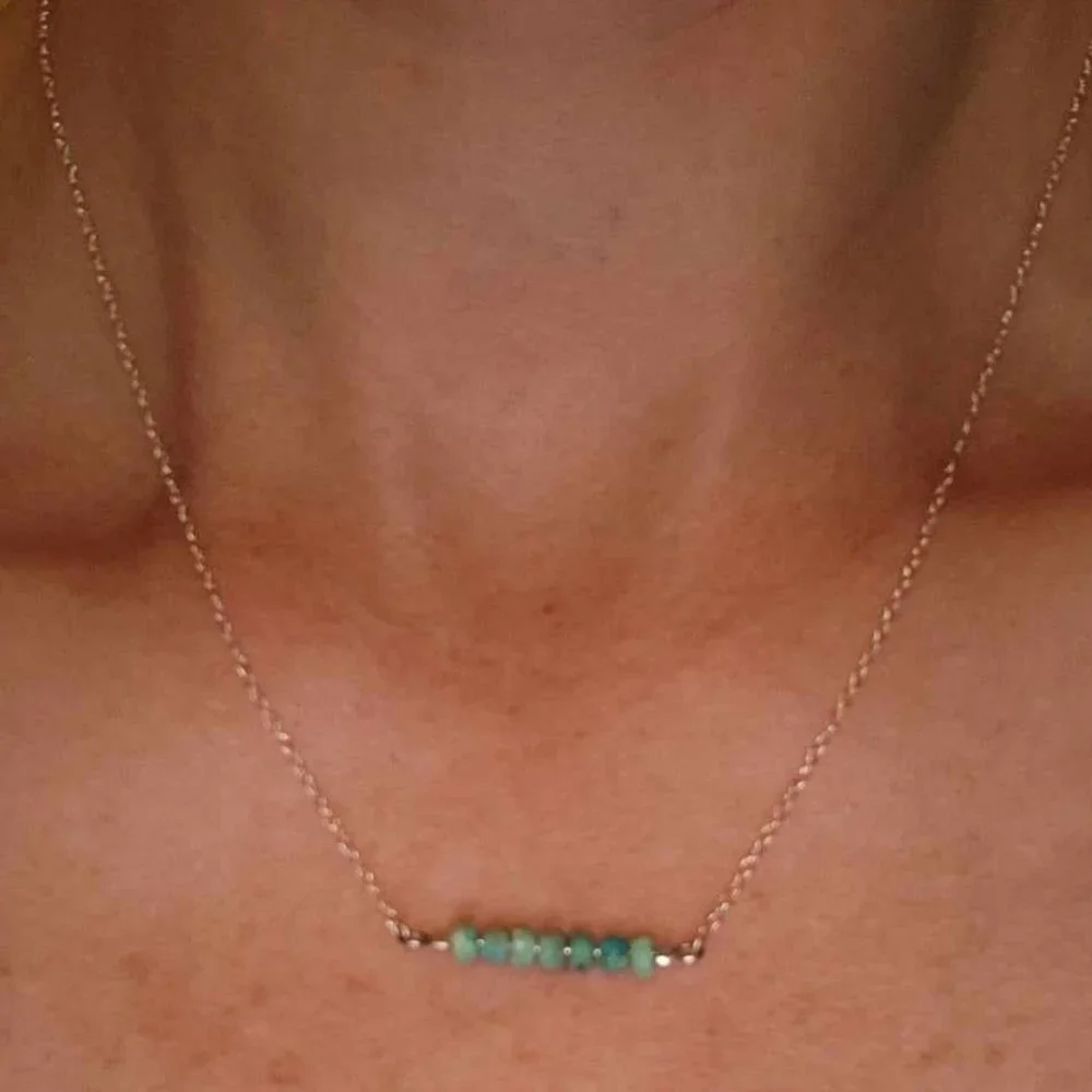 Genuine Turquoise on a Dainty Sterling Silver Chain - Picture 4 of 4